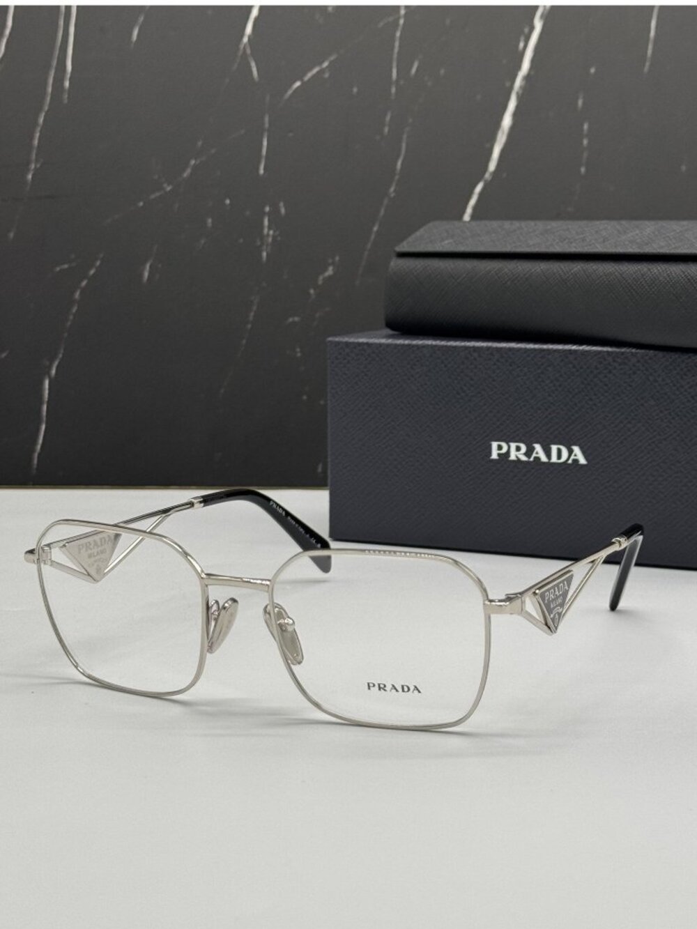 Prada PRA51V 1BC1O1 Women Silver Square Eyeglasses Authentic NEW - Picture 1 of 11